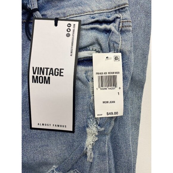 Almost Famous Vintage Mom Jeans Women's Faded Blue Distressed Destructed NEW - Picture 7 of 14